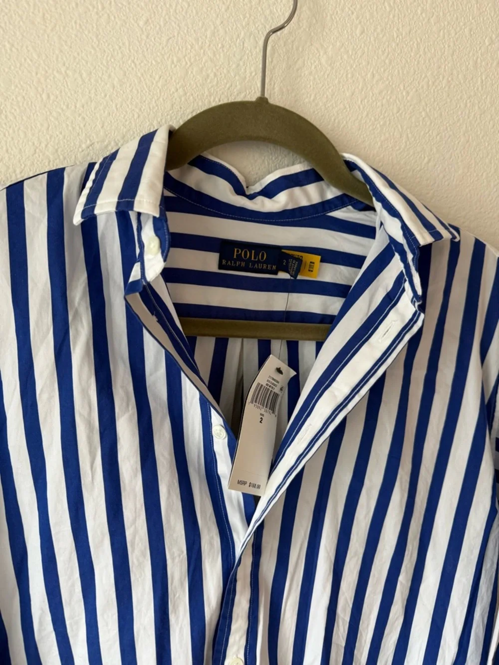 Polo by Ralph Lauren White and Blue Vertical Stripe Button-Up Shirt - Picture 2 of 5